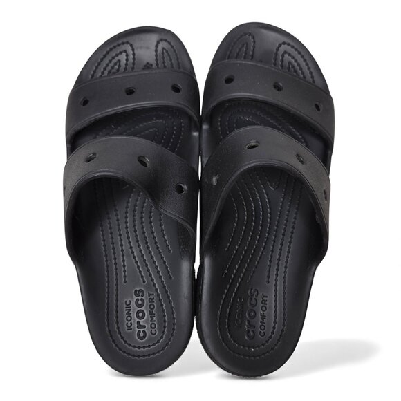 Crocs Classic Two Strap Slide Sandals Unisex Black Slip On Lounge W11 M9 - Picture 5 of 8